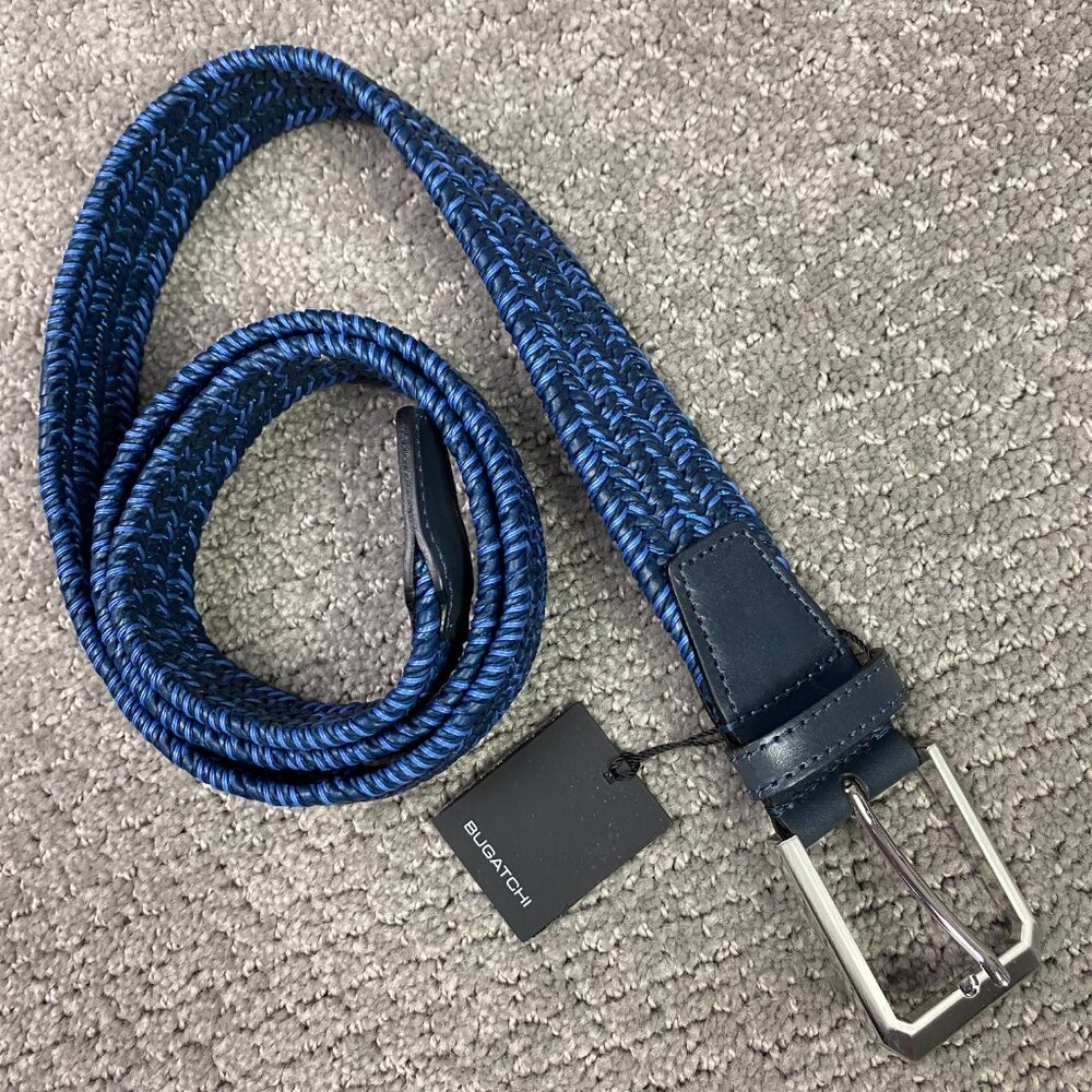 Bugatchi Belt Men's Size 42 Blue Braided Leather Blend Belt LD131